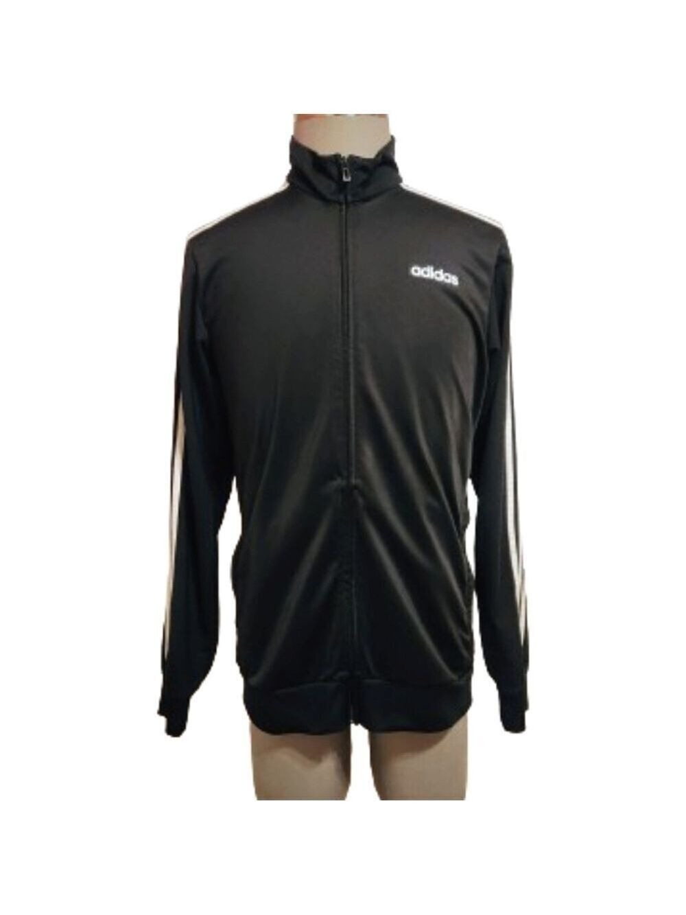 Adidas Black Three Stripe Zip Up Track Jacket Large